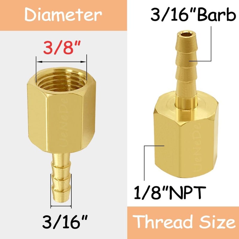 Uenede 6PCS Brass Hose Barb Fittings 1/8" NPT Female to 3/16" Barb Adapter Connector for Water/Oil/Gas - Image 2